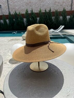 Wide Brim Straw Sun Hat with Brown Band